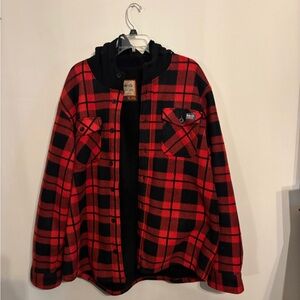 Hawke & Co Red and Black Plaid Bomber Jacket with Hood